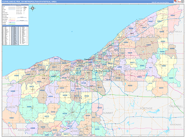 Cleveland-Elyria Metro Area Wall Map Color Cast Style